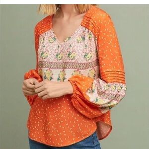 Anthropologie Maeve Peasant Blouse in Orange color. SZ-S. In perfect condition.